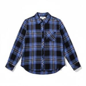 Workshop Republic Clothing Womens Plaid Button Front Flannel Shirt Blue S Grunge